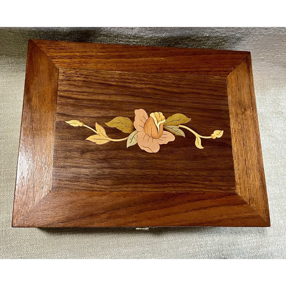Handmade Wood Jewelry Box Floral Marquetry Inlay Birdseye Maple Big Rapids MI